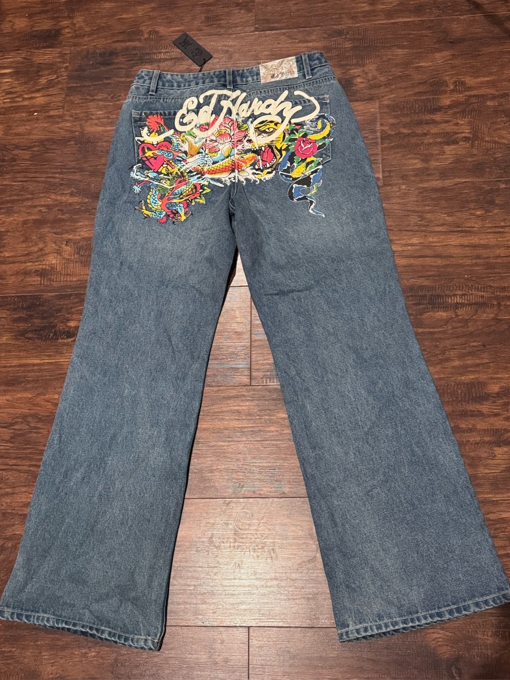 Y2K Ed Hardy Jeans Multi Tattoo Graphic Size 30 Dragon Koi Snake designs,